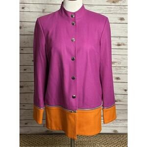 Vintage Harve Benard purple/orange colorblock wool zipper detail overcoat Size 8
